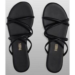 TKEES Sloane Black Leather Strappy Slides Minimalist Sandals Womens 10